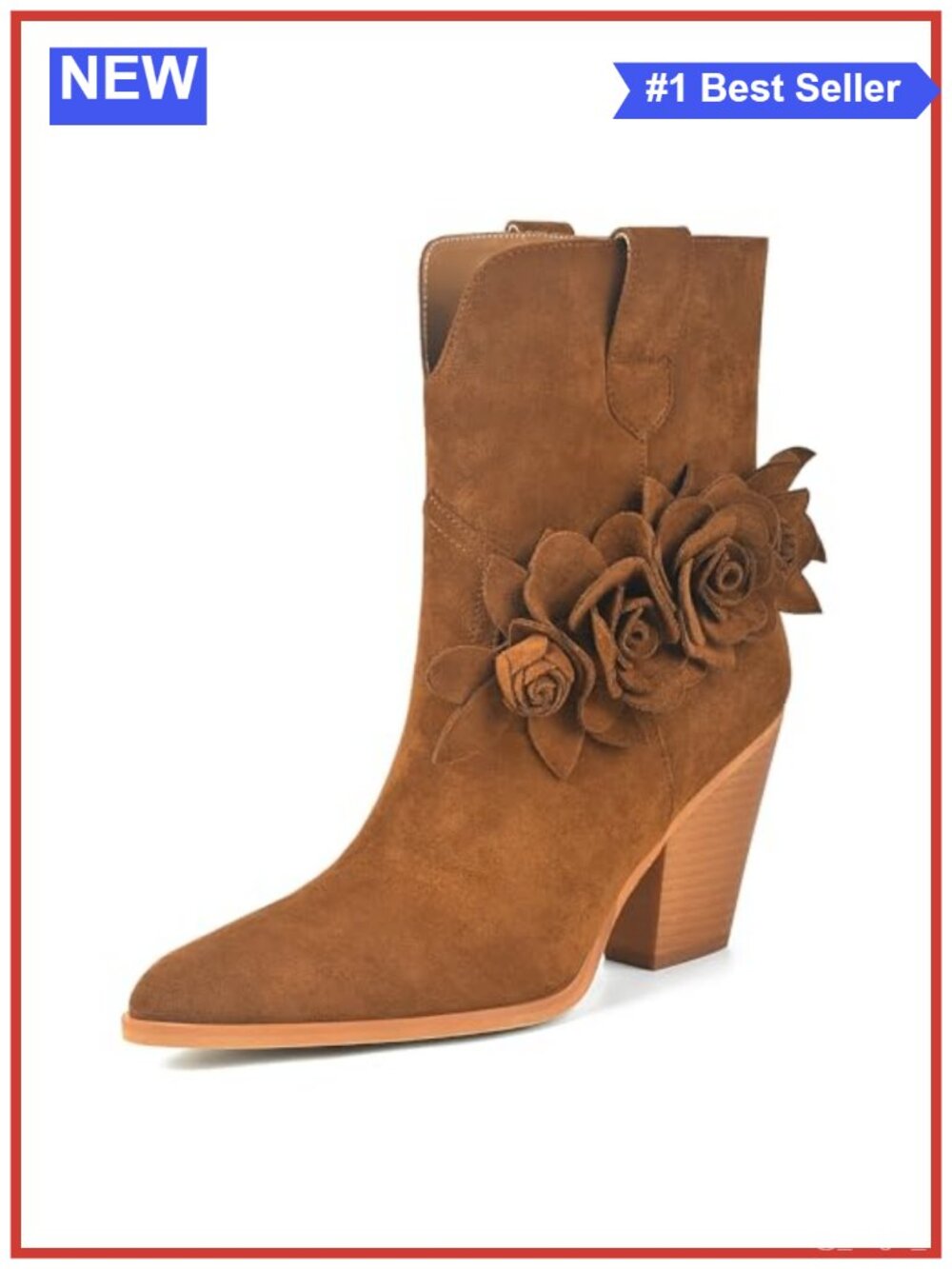 Women's Suede Pointed Toe Ankle Boots Chunky Block Heel Pull On Comfortable